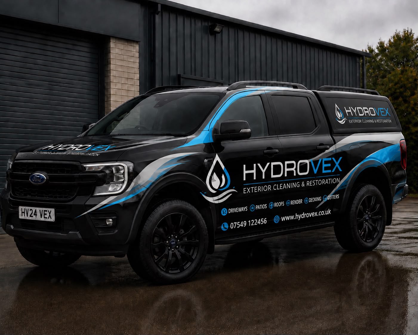 Hydrovex branded exterior-cleaning vehicle